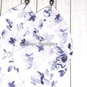 Blue Floral Teardrop Faux Leather Earrings ER2602 Handmade NWT Boutique